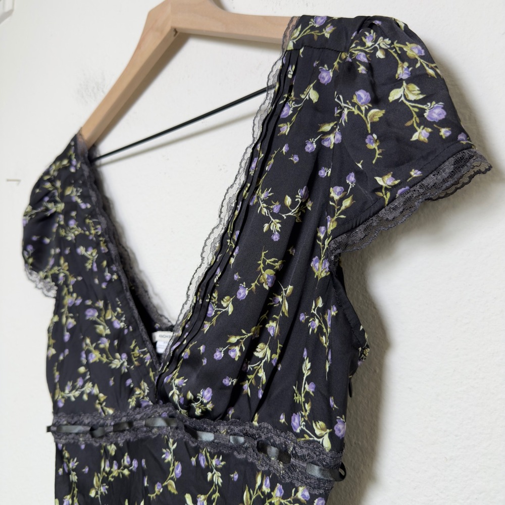 Kimchi Blue y2k Women Babydoll Dress Black Floral Lace Fairy Grunge Asymmetric - Picture 5 of 13
